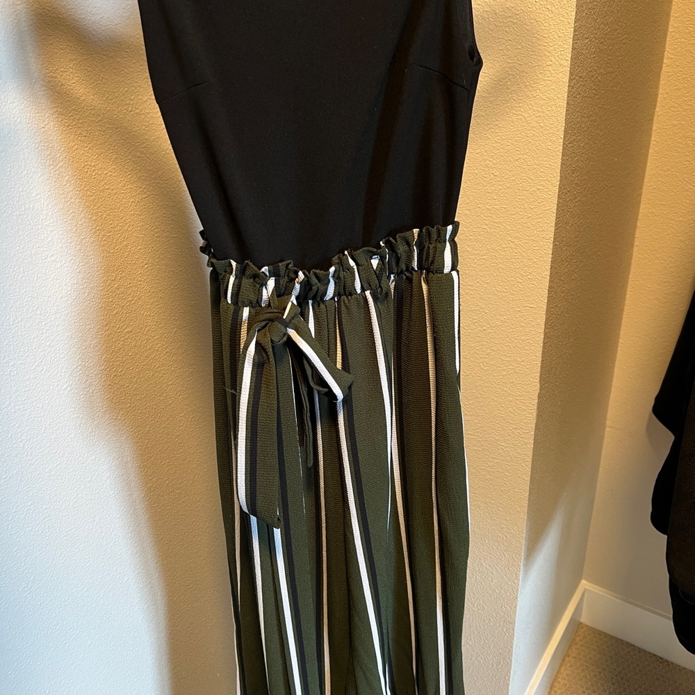 Francesca's Collections Black and Green Striped Jumpsuit